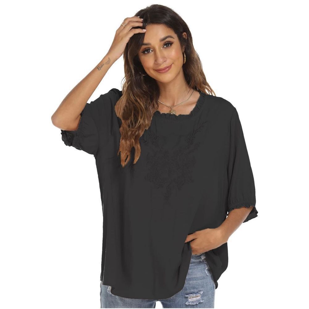 NEW Embroidered Rayon Tops Blouse Casual Embroidery Shirt XL